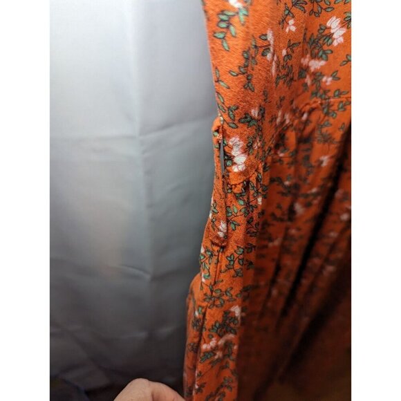 Umgee Long Orange Floral Wrap Short Sleeve Dress Size Medium With Pockets - Picture 3 of 14